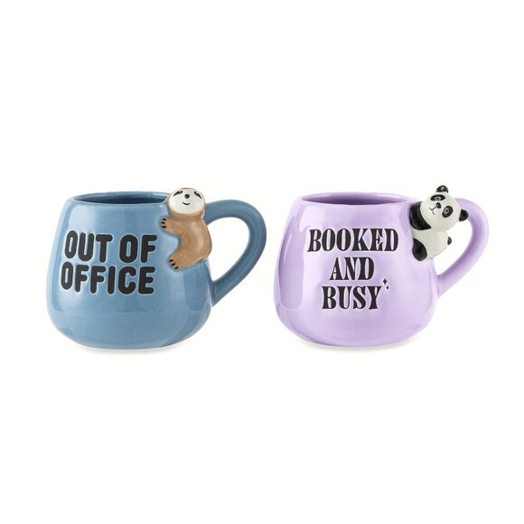 Thyme & Table 2 Pack Sloth Out of Office and Booked and Busy Panada Mugs 15.5oz - Picture 1 of 5